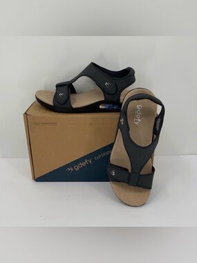 Gdefy Dyfor t-strap comfort sandals strap Gravity Defying leather black new 9